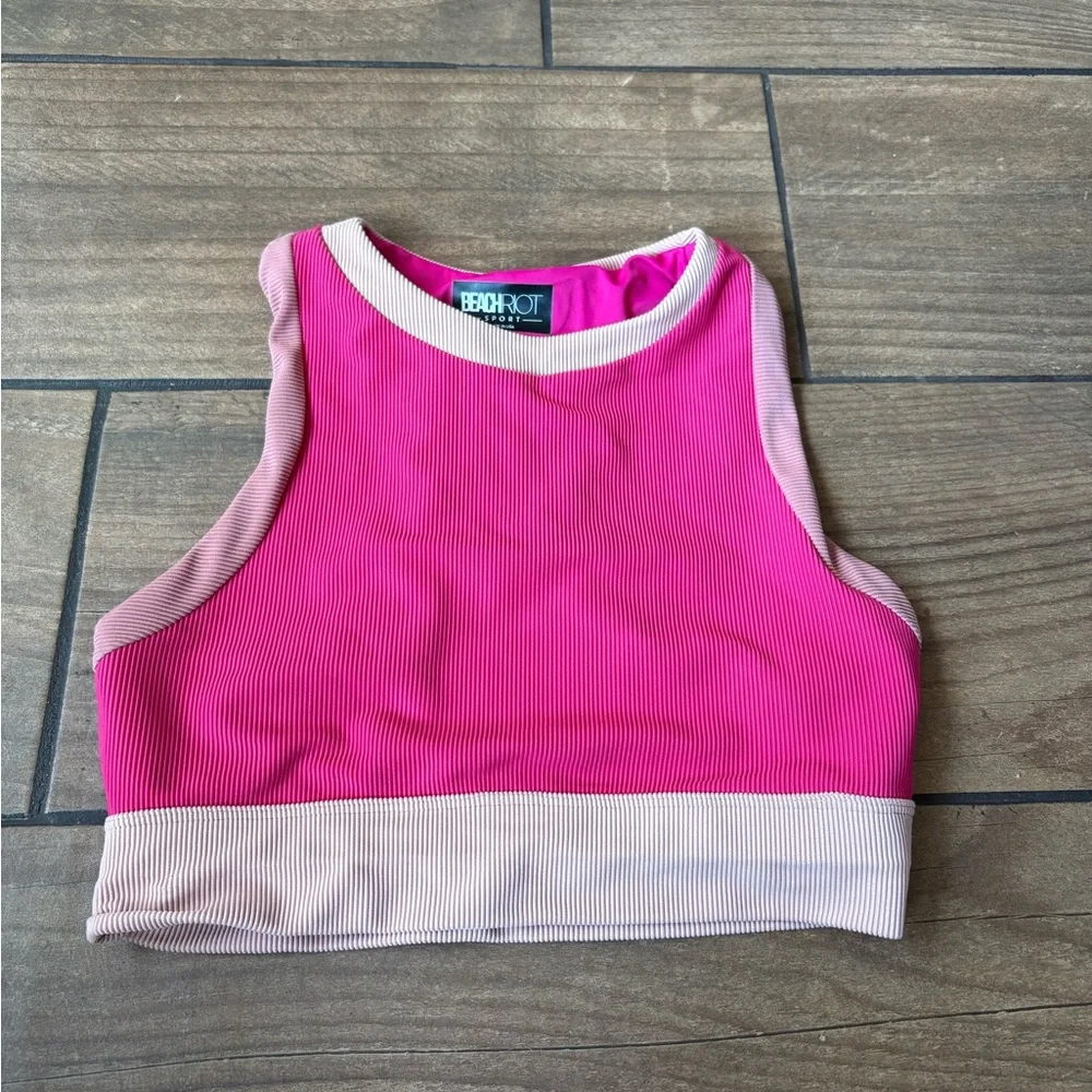 Beach riot Gwen bra top in pink tan rouge colorblock medium NWOT - Picture 5 of 5